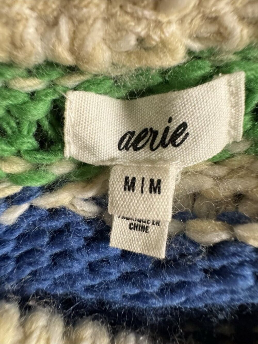 Aerie Women’s Wool Blend Striped Cropped Chunky Knit Sweater Medium Green Blue - Picture 4 of 5
